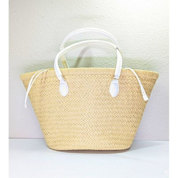 On 34th Isabellaa Women's Straw Medium Drawstring Tote White Lime (MSRP $130) - Picture 3 of 7